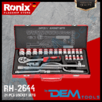 Racsnis dugókulcs kulcs készlet, 18 részes, 1/2" 10-32 mm